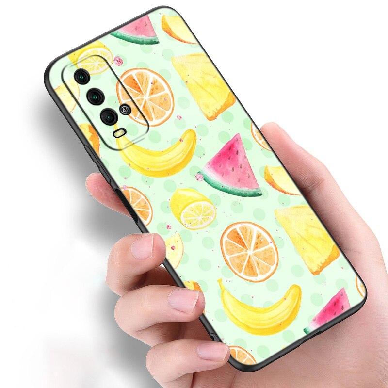 Sommer grüne Blätter Frucht Zitrone Silikon Handyhülle Für Xiaomi Redmi Note 11 10 9 8 Pro 11T 10T 10S 9S 8T 9 9A 9C 9T Schwarze Hülle
