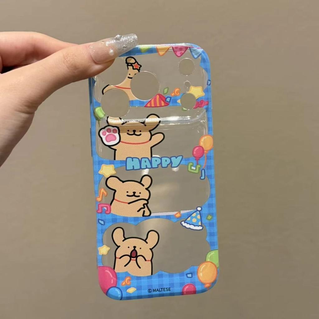Cute cartoon hollow puppy illustration for Apple 16/17Pro mobile phone case IP15 transparent space case 14 soft