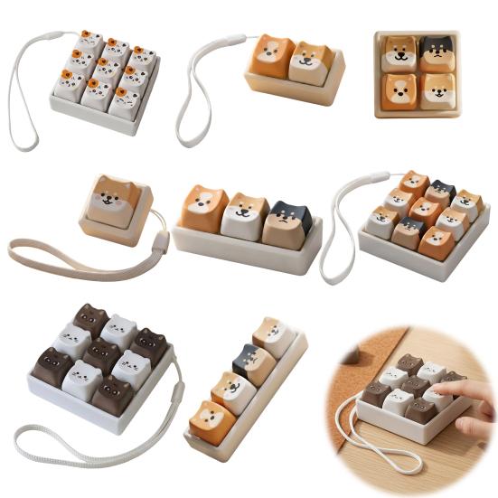 Portable Desk Toy Cartoon Dog Fidget Keyboard Toy, 1/2/3/4/9-Key Push Button Stress Relief Gadgets Mini for Backpack Handbag Purse Charm Keychain