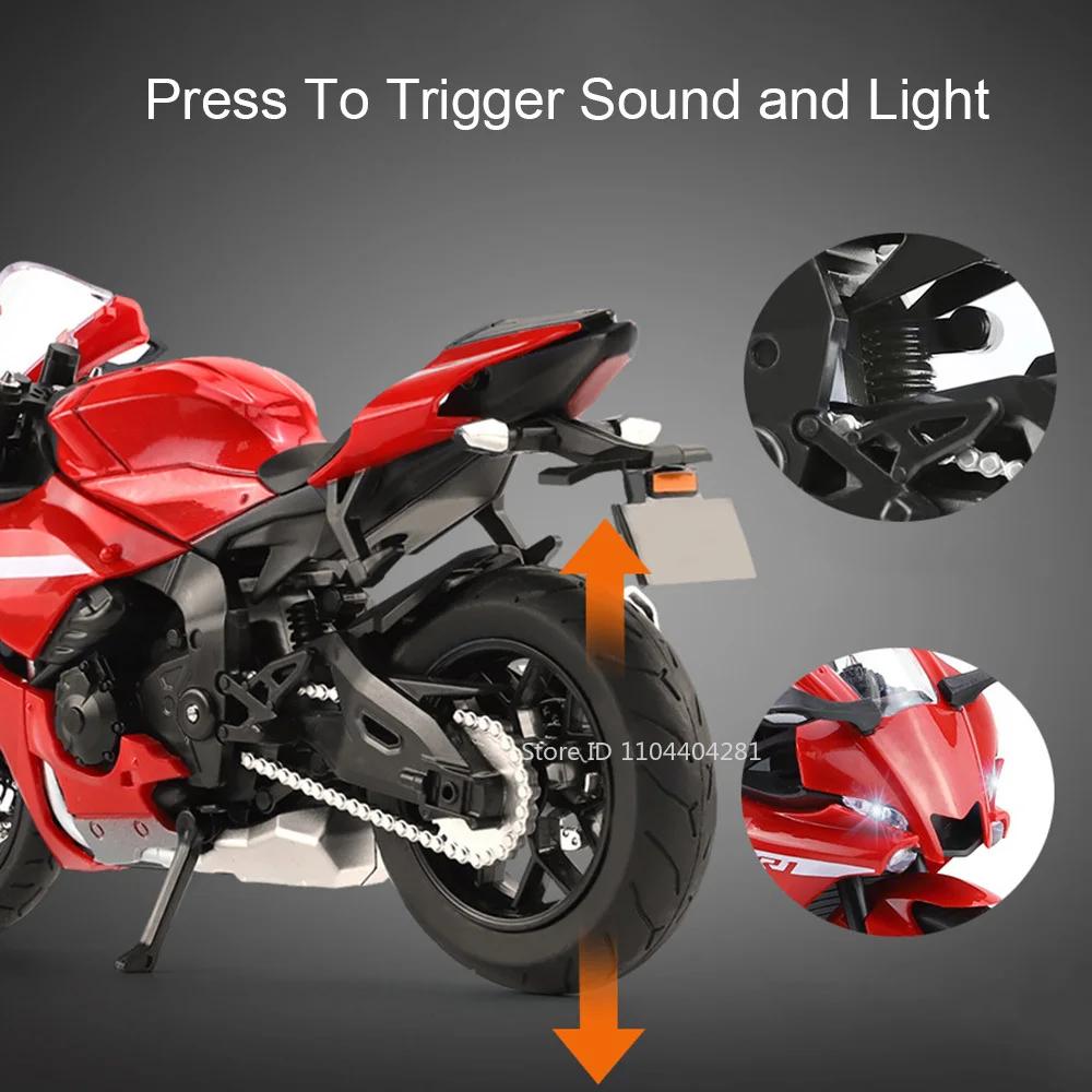 1:12 R1 RRS1000 Modelo de Motocicleta de Aleación Coche Fundición a Presión Rueda Delantera Dirección Suspensión Rueda Trasera Neumáticos de Goma Coches Regalo de Cumpleaños