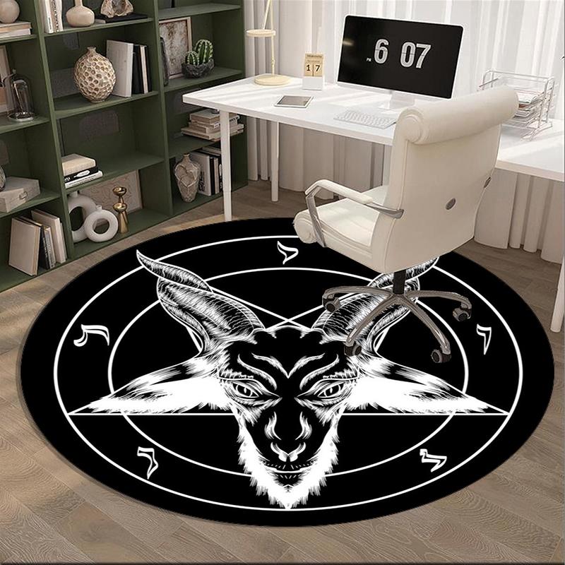Devil's Horns And Symbols round carpet Chair cushion Round Entryway Rug, Soft Round Rugs for Living Room, Bedroom, Circle Carpet decor gifts