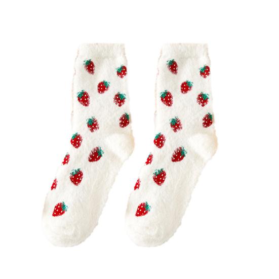 

1 пара утолщенных термоносков средней длины конфетного цвета, женские зимние пушистые носки с фруктовым принтом