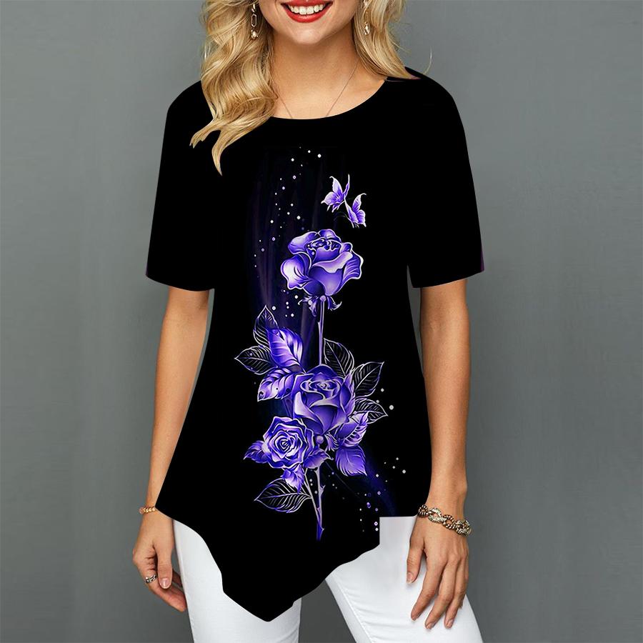 

Женские футболки больших размеров Цветок на озере Свободные повседневные топы Женская нестандартная летняя одежда