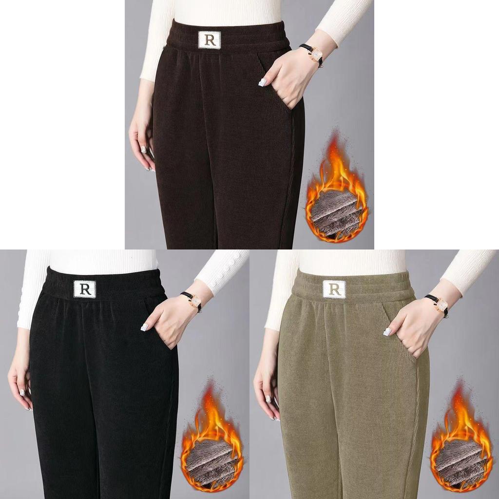 Casual Womens Thick Fleece Pants With High Waist And Pockets For Winter Comfort