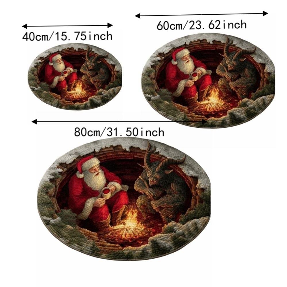 2D Flat Printed Christmas Rug Santa Claus Xmas Home Decor Round Vortex Carpet Christmas
