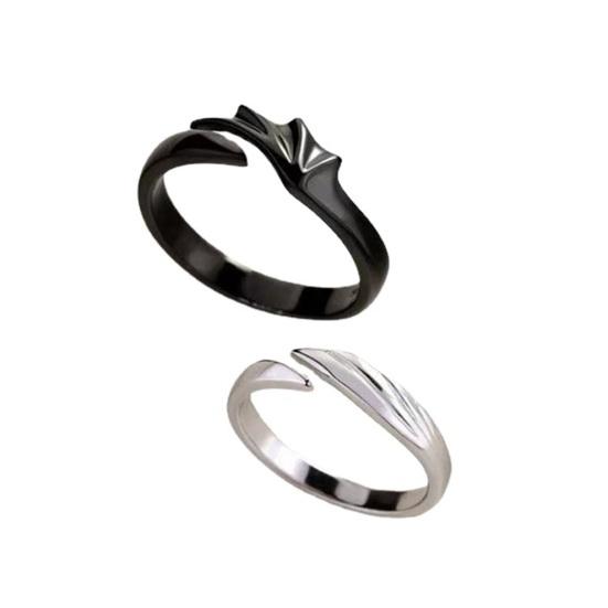 Yousheng 2Pcs Couple Rings Exquisite Shape Rust-proof Metal Stylish Engagement Open Ring Birthday Gift for Female