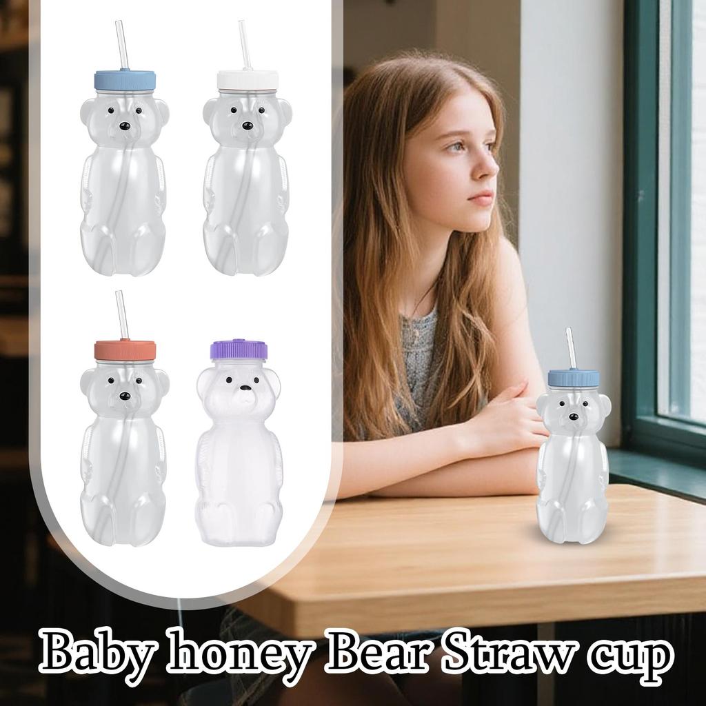 Honey Bear Straw Cup For Babies, 8-oz Honey Bear Cup With Lid, 3-Pack Learning Straw, Baby Bottle Set