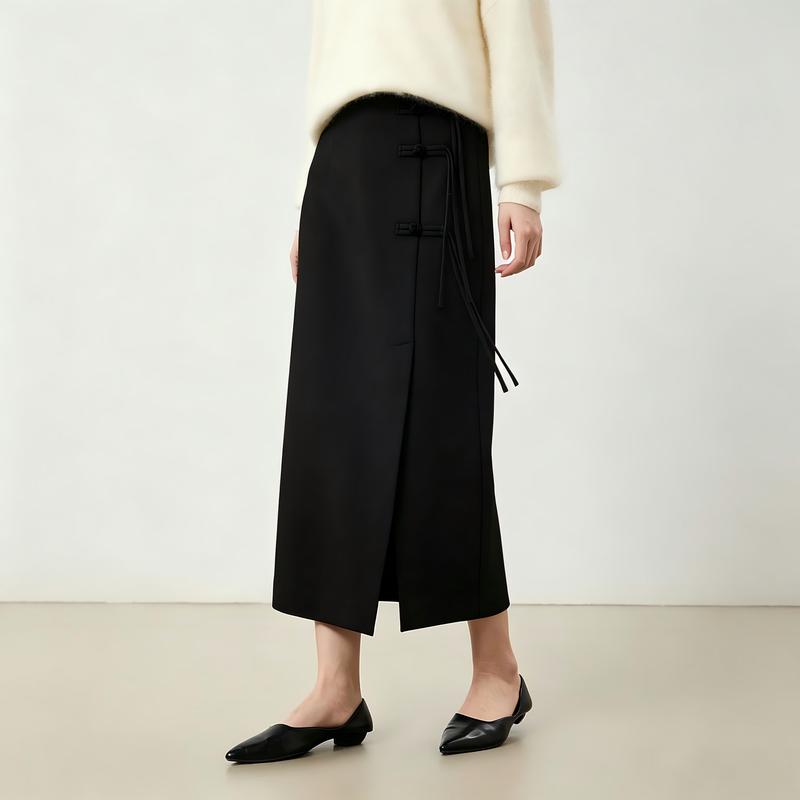 Gejin New Chinese Style High Waist Midi Skirt M