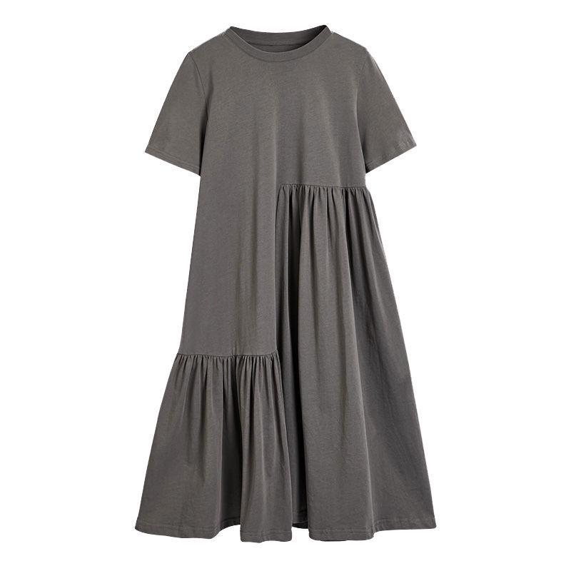 Trendy Maternity Summer Dress: Loose, Irregular Mid-Length, Short Sleeve