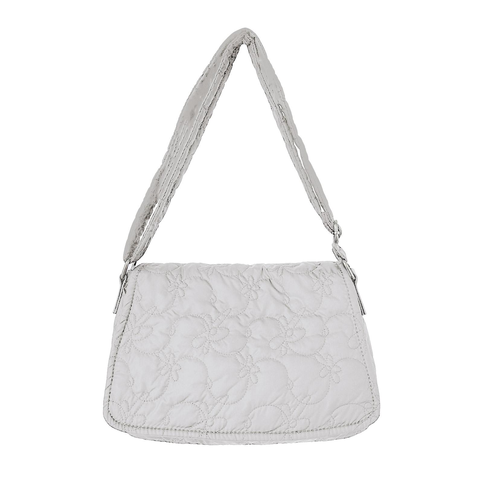 Stylish Cotton Padded Shoulder Bag Quilted Travel Purse with Rhombus Pattern for Women белый