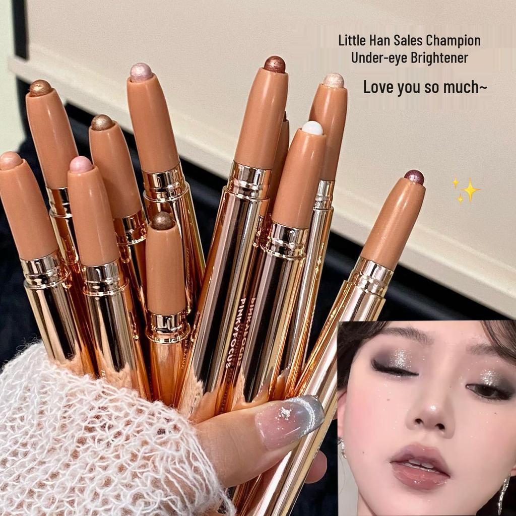 PINKYFOCUS 3D Aegyo Sal Micro-Shimmer Stick: Matte Pearl Highlight and Brightening Eyeshadow.