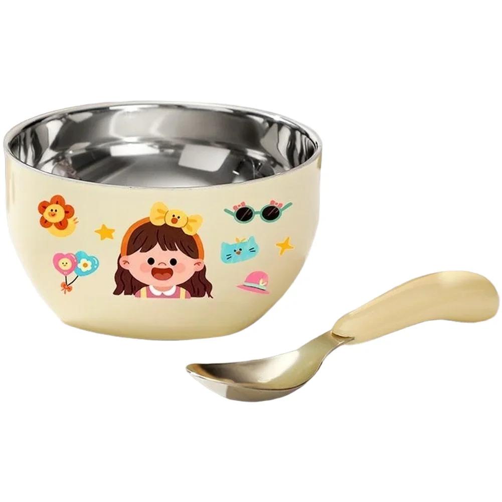 1 Set Schüssel zum Servieren von Nudeln, Obst, Joghurt und Reis Edelstahl Kinderschüssel mit Saugfuß Cartoon Babyfütterungsschüssel