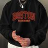 Men's Casual Crewneck Sweatshirt Boston Black Gold Print Fashion Long Sleeve