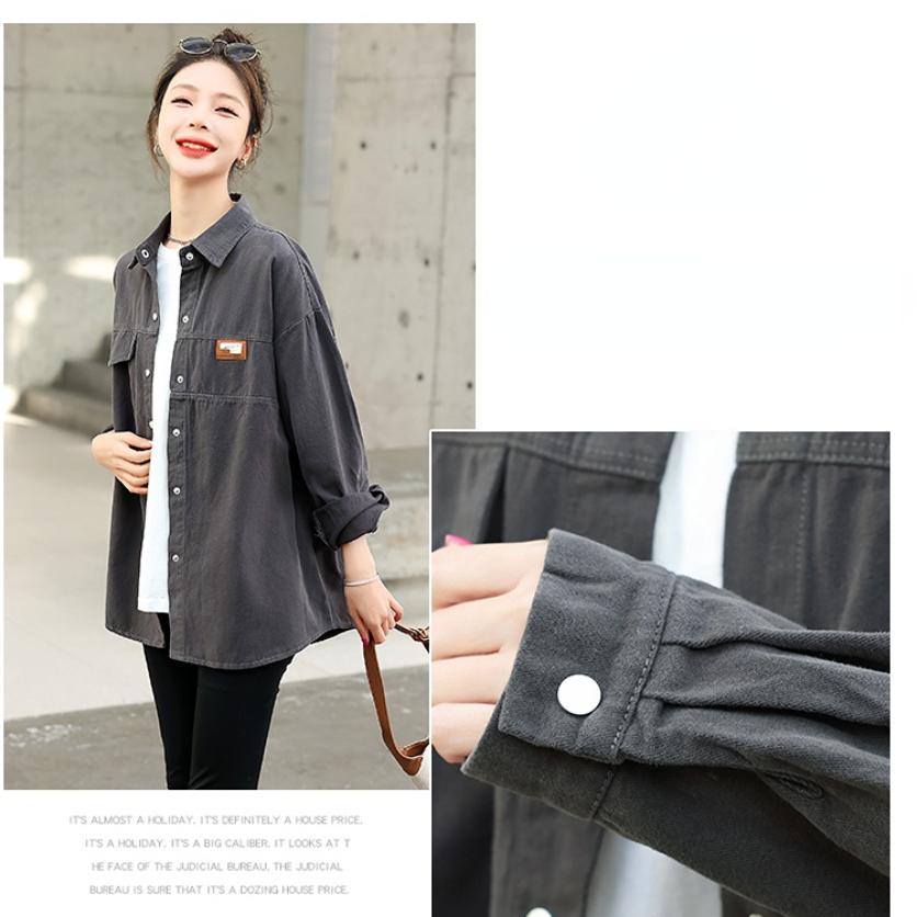Cămașă coreeană largi de toamnă pentru damă, ocazională și versatilă, din bumbac lavabil, cămașă din blugi