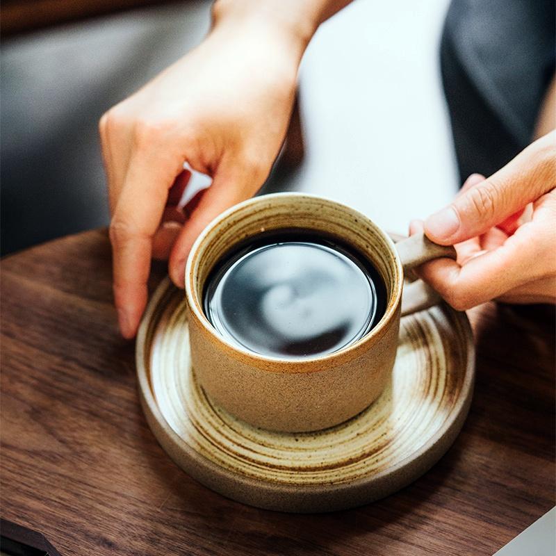 250ml Japanese Ceramic Coffee Cup with Saucer Coarse Pottery Mug Creative Tea Cup