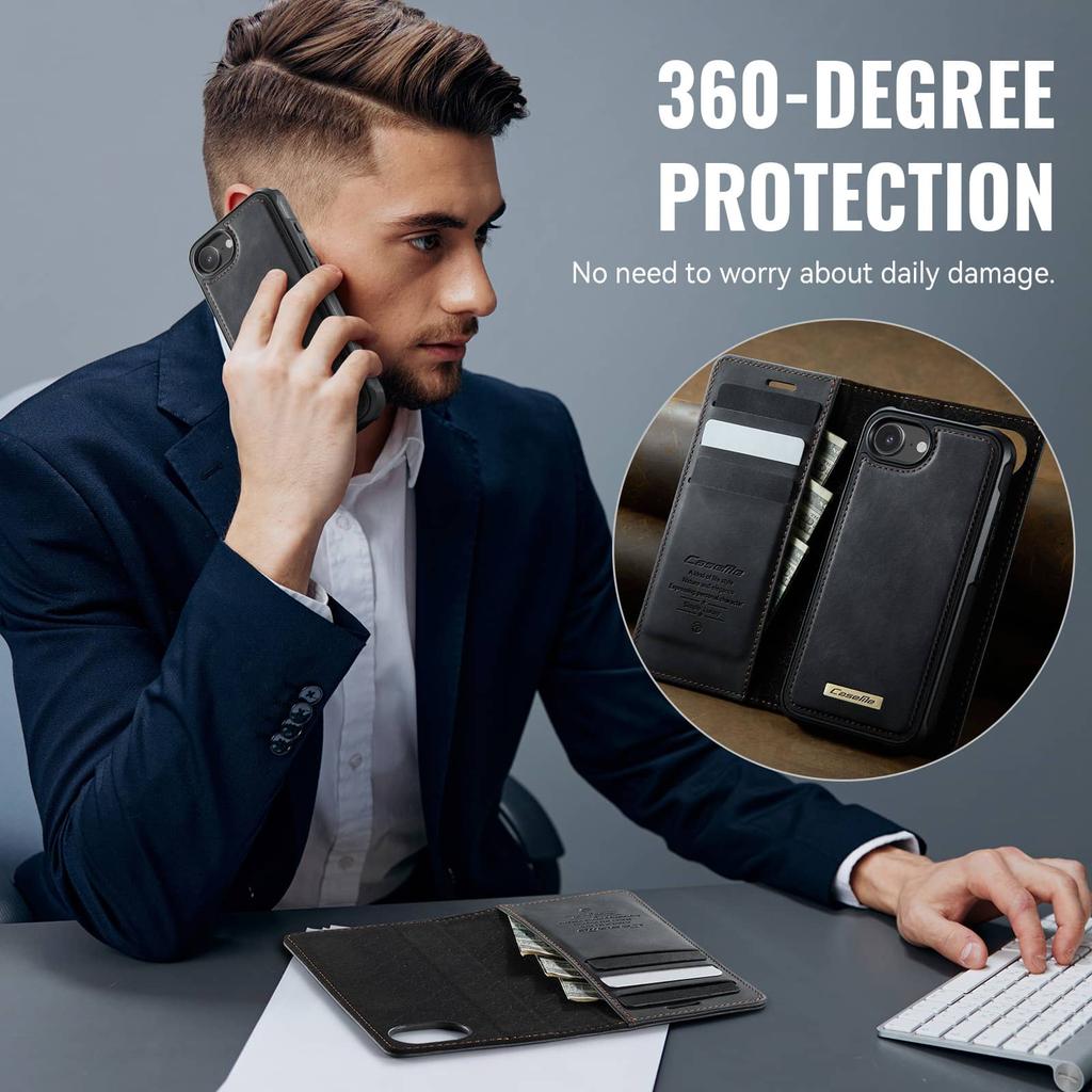 For iPhone 17e Magnetic 2-in-1 Detachable Wallet Case MagSafe Compatible RFID Blocking Card Holder Kickstand Shockproof Cover
