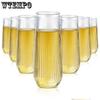 12pcs Plastic Ribbed Champagne Flutes 9 Oz Stemless Disposable Clear Plastic Toasting Glasses Shatterproof Cups Unbreakable Wine Glasses