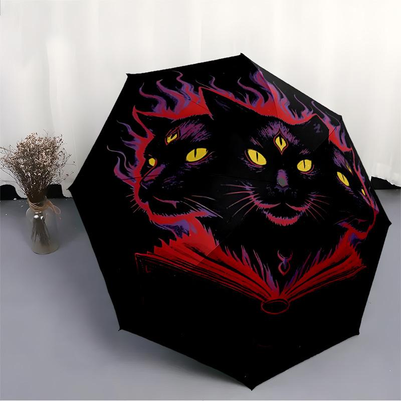 1pc Feline Flames Automatic Umbrella High Quality Canopy, Portable Folding Umbrella with, Ideal Gift for - Travel, Everyday, Formal Events, Stylish Ac