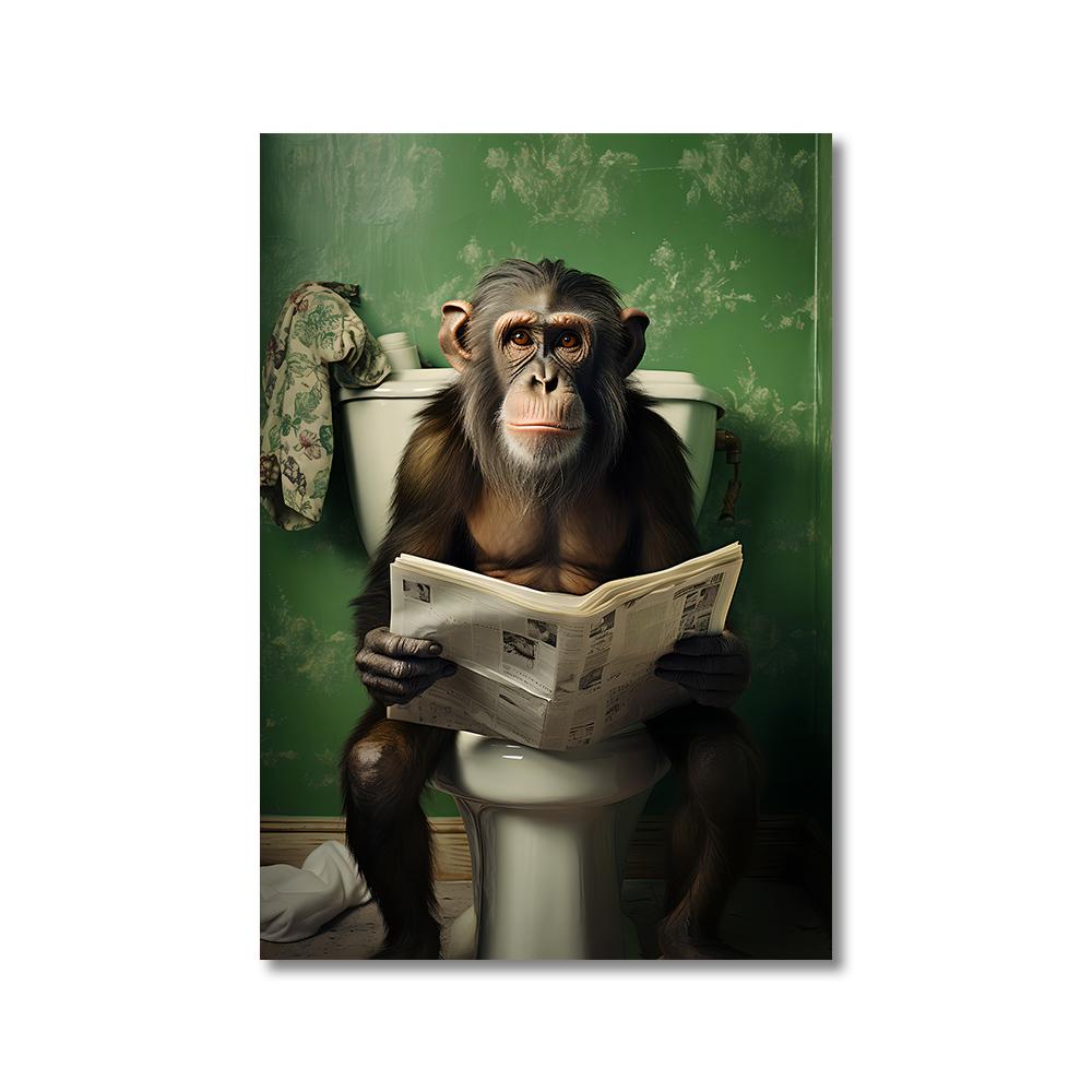 Funny Animals Toilet Canvas Painting Prints Gorilla Elephant Cat Dog Wall Art Poster Picture for Bathroom Room Home Decoration