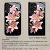 Pink Lily Flower Black Glass Phone Case Suitable for Samsung Galaxy S26 S25 S24 S22 S21 S20 FE/Ultra/Plus Anti Drop Back Cover