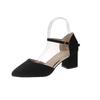2025 spring and summer new French black high heels women's thick heel hollow fashion professional one-word buckle medium heel single shoes autumn