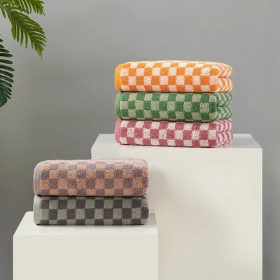 Checkered Towel Set, Pure Cotton Jacquard Face Wash Towel, Bathroom Absorbent Bath Towel