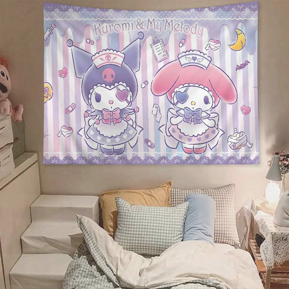 Cute KKuromi Tapestry Wall Hanging Tapestry Art Deco Blanket Curtain Hanging At Home Bedroom Living Room Decor