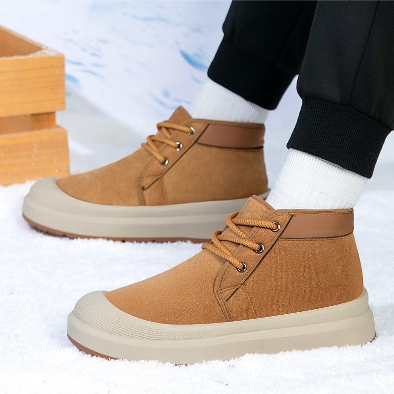 Men High Top Snow Boots, Thick Fleece Lined Warm Old Beijing Cotton Shoes Outdoor Footwear