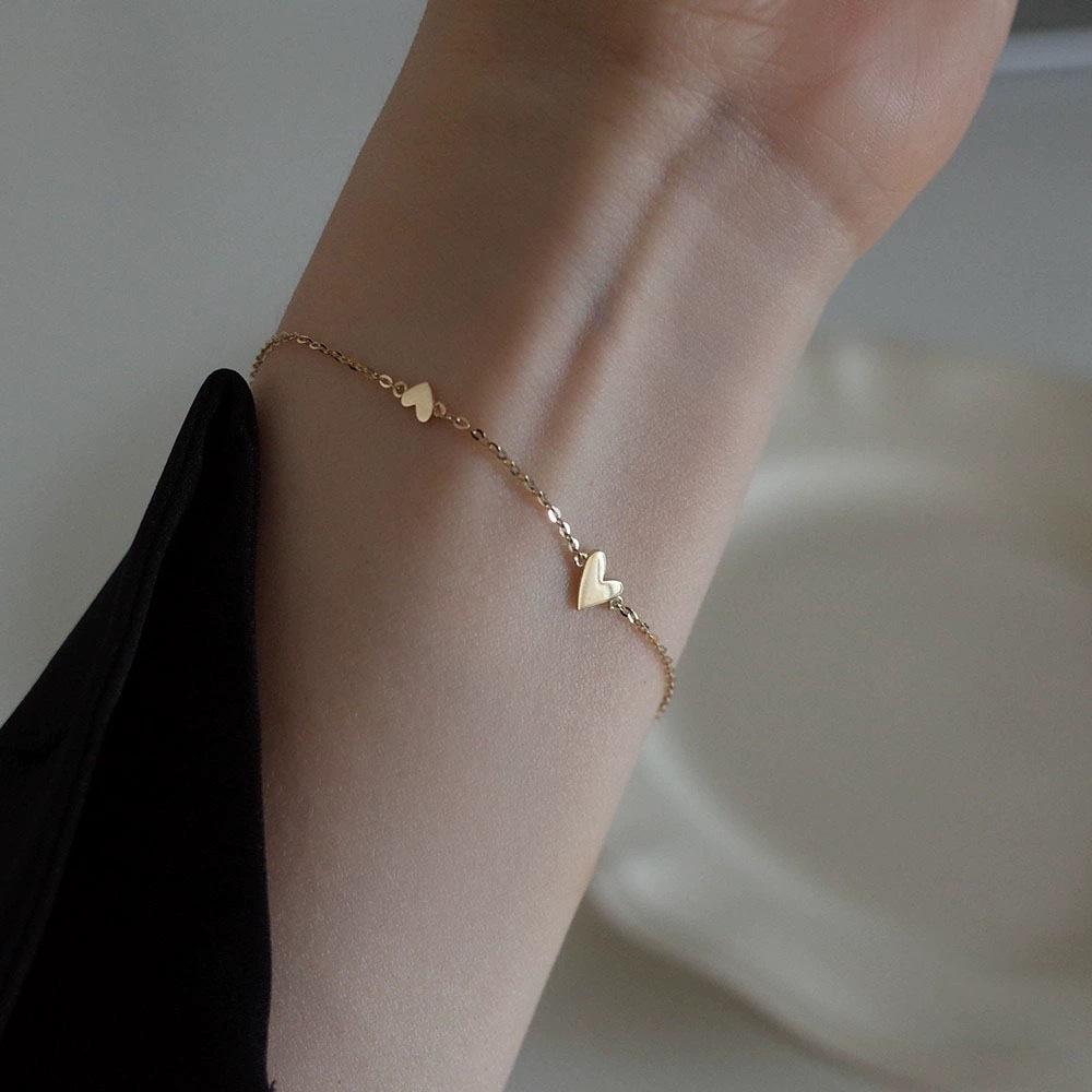 S925 Sterling Silver Simple Small Heart Bracelet Female Simplicity Fashion Cuteness Gradient Peach Heart Japanese Bracelet