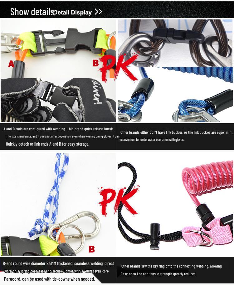 Stainless Steel Retractable Diving Camera Lanyard with Anti-Loss Spring Hook SSA-FDS21