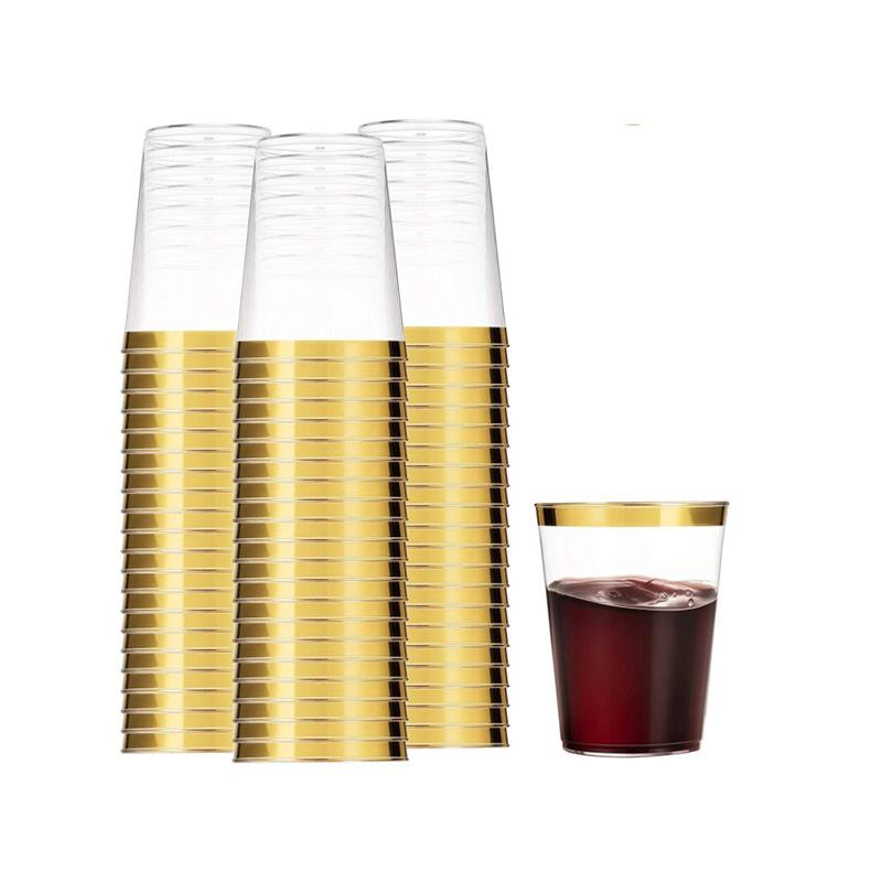 50 Pack Gold Rimmed Plastic Cups 10 Oz Clear Tumblers Fancy Disposable Hard Plastic Cups with Gold Rim for Wedding Elegant Party