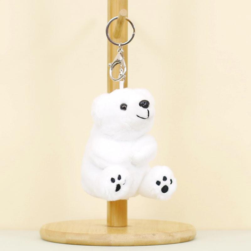 Soft Short Plush Polar Bear Keychain Fluffy Stuffed Animal Toy For Bags And Keys