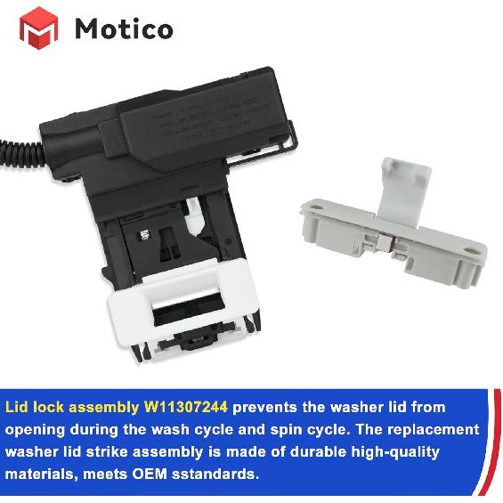 W11307244, W10682535 Washer Lid Lock Assembly (3 Wire) and W10837741 Washer Lid Strike Compatible with Whirlpool Kenmore Maytag Amana Crosley Washer,