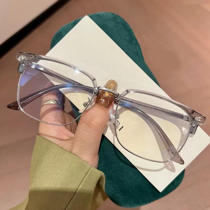 Retro Men'S Ultra-Light Half-Frame Anti-Blue Flat Glasses Can Be Equipped With Degree Myopia Glasses Frame Glasses Frame