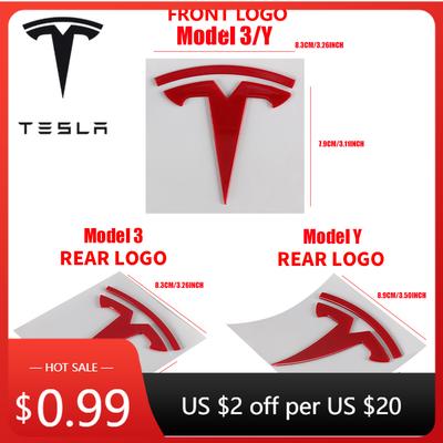 Car Sticker Tesla Car Front Emblem Rear Trunk Emblem Sticke for Model 3 Mode Y Metal Logo Replacement Rear and Rear Logos 