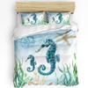 Nautical Theme Sea Turtle Starfish Compass Duvet Cover with Pillow Case 3pcs Bedding Set Quilt Cover Double Bed Home Textile
