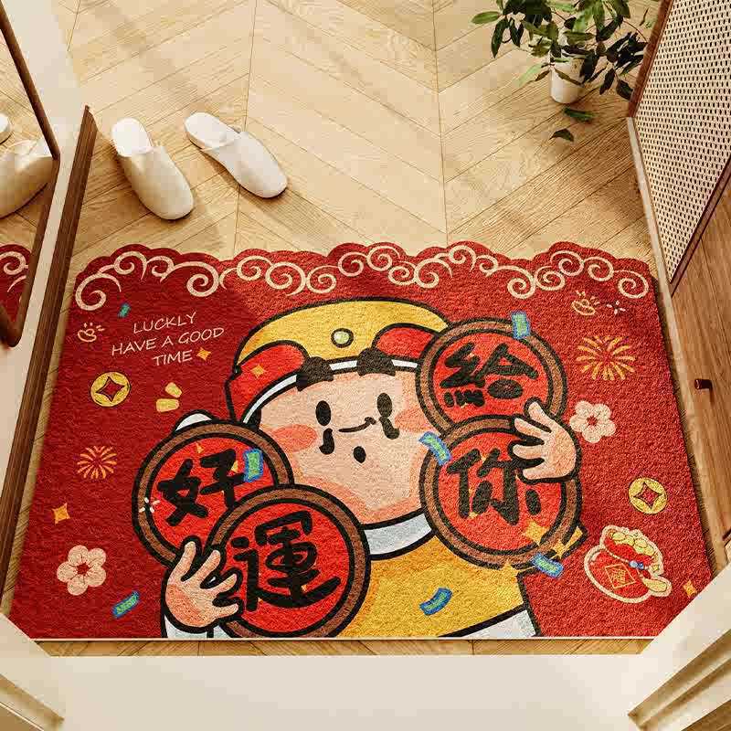 

Cute Cartoon God Of Wealth Entrance Door Floor Mat, Non-Slip And Easy To Take Care Of At The Entrance, Silk Ring Foot Pad, Household Dust Removal 40 * 60Cm (silk circle)