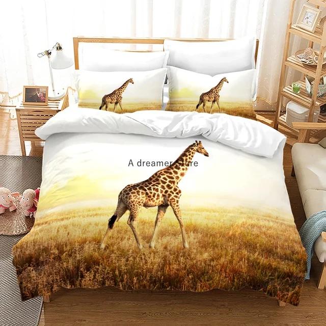 African Animals Giraffe Sunset Bedding Set 3D Duvet Cover Set Bedspread For Boys Girls Kids Home Textiles Microfiber Bedspread