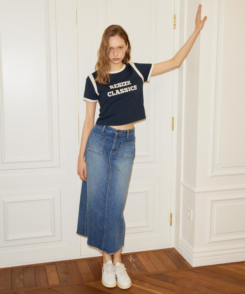 Salon De Yon Straight Denim Long Skirt