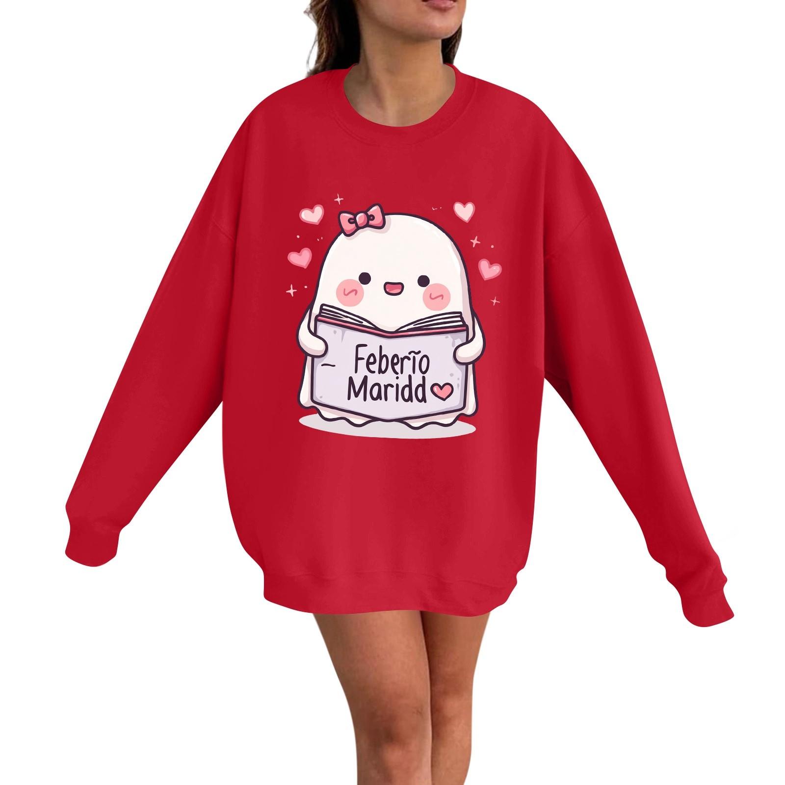 

Женский повседневный модный пуловер с длинным рукавом и принтом на Хэллоуин, с круглым вырезом S красный