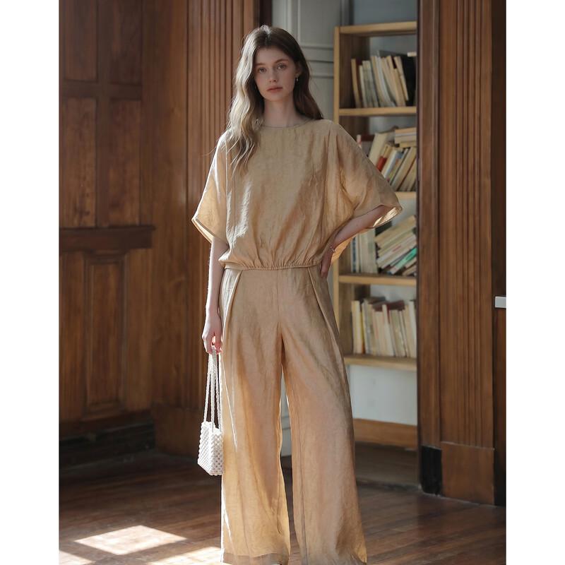 

DME Lyocell Chinese Style Batwing Sleeve Set with Jacquard Pants S