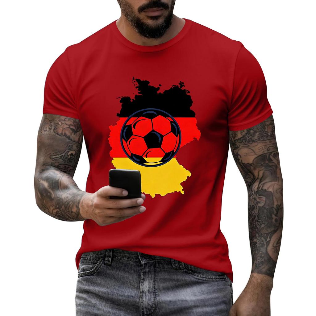 Men's Short Sleeve Crew Neck T-Shirt with Graphic Print of Soccer Ball and Country Outline Casual Fit Cotton Blend Tee for Everyday Wear