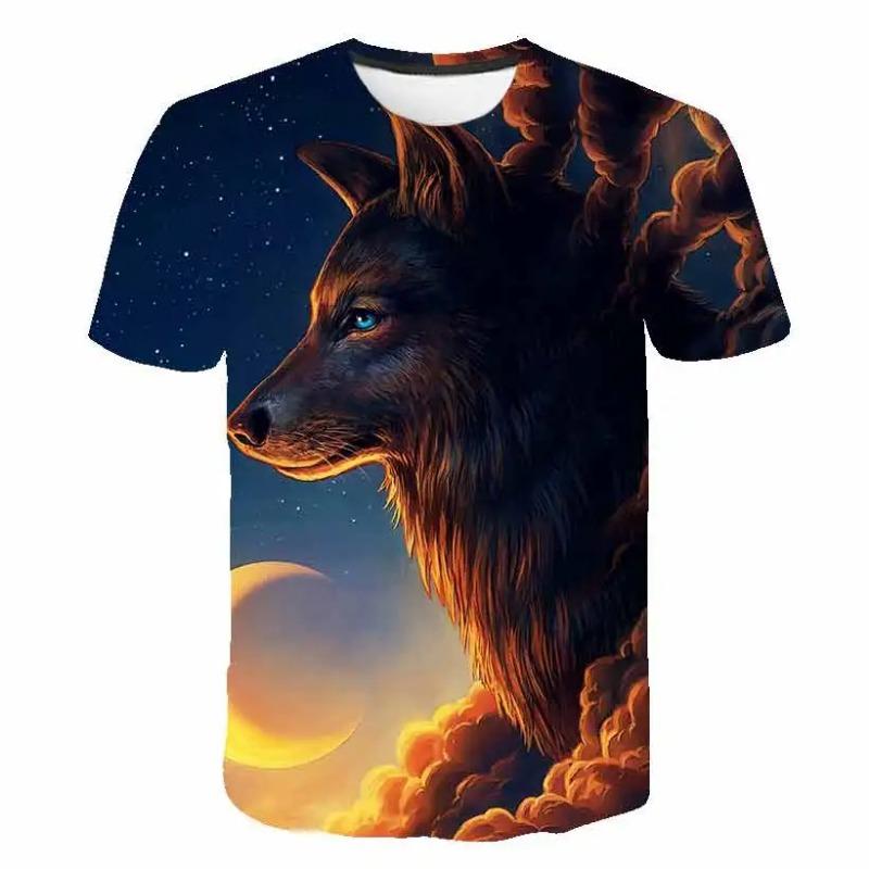 Maglietta Bambini Ragazzi Stampa 3D Animale Lupo Manica Corta Top Estivi Casual dai 2 agli 8 Anni Vestiti per Bambini T-Shirt Bambina