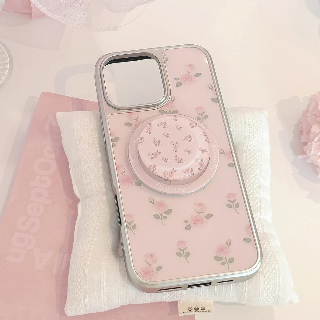 Korean for Apple 17 Promax Mobile Phone Case for IPhone 16 Magnetic 14 Pink Rose Stand 13 Hard for Huawei