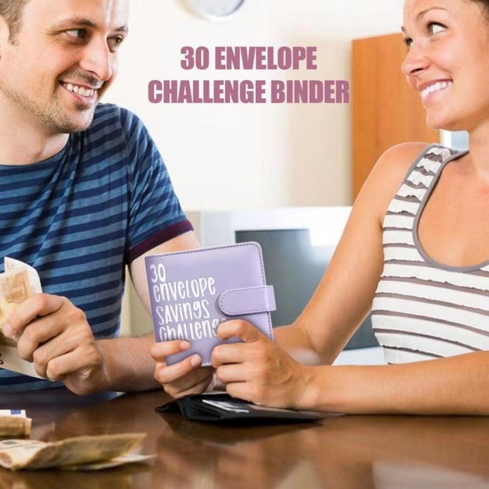 Loose-Leaf Small Binder with Cash Envelopes PU Leather 30 Envelope Challenge Binder  Home Use
