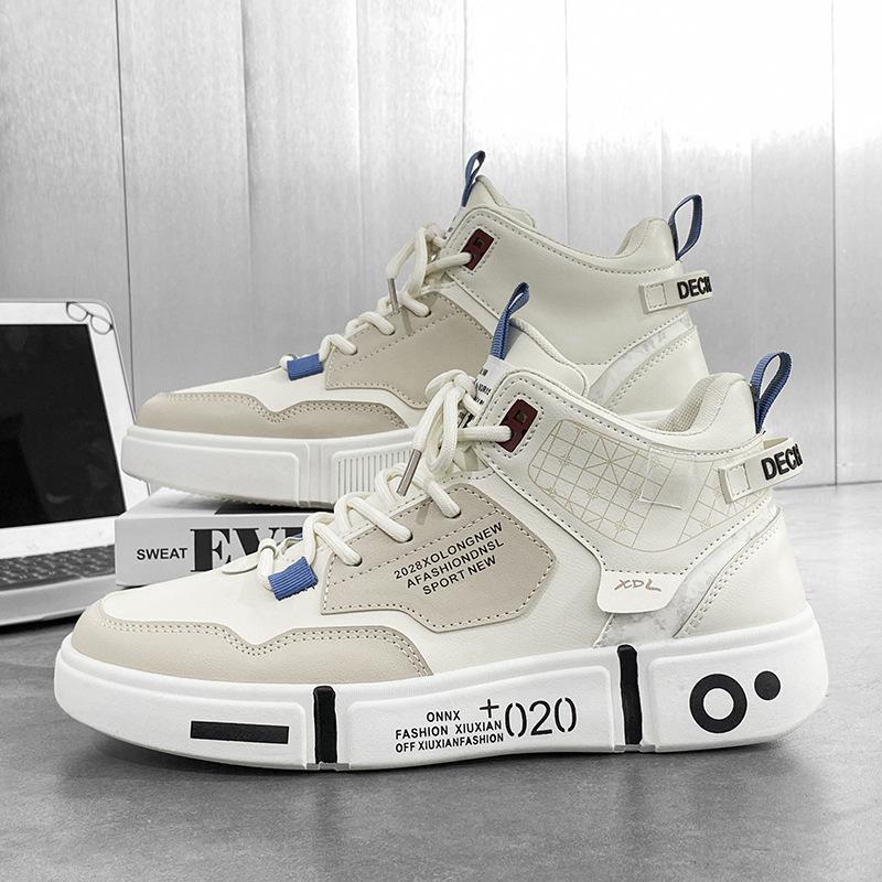 

High-top men s shoes autumn and winter leisure sports student little white shoes board shoes adolescent couple velvet warm two cotton shoes 44 бежевый