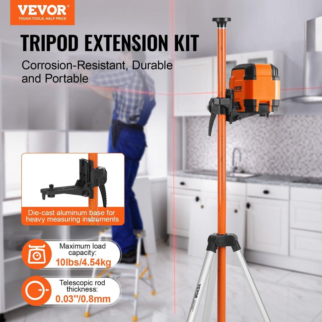 Laser Level Tripod 1/4"-20 & 5/8"-11 Thread 40.94-133.85 in Height Adjust