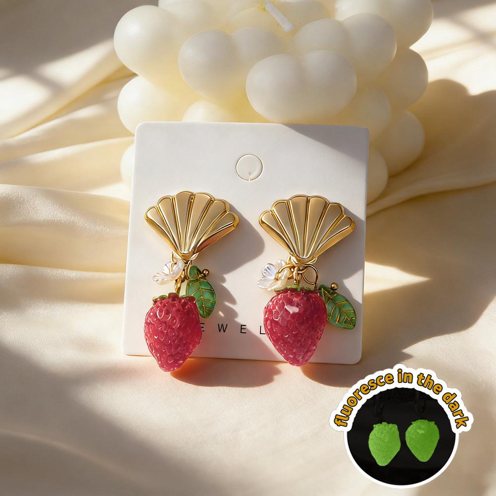 Holiday style tropical fruit earrings women ins niche luminous pineapple strawberry earrings seaside dopamine earrings tide