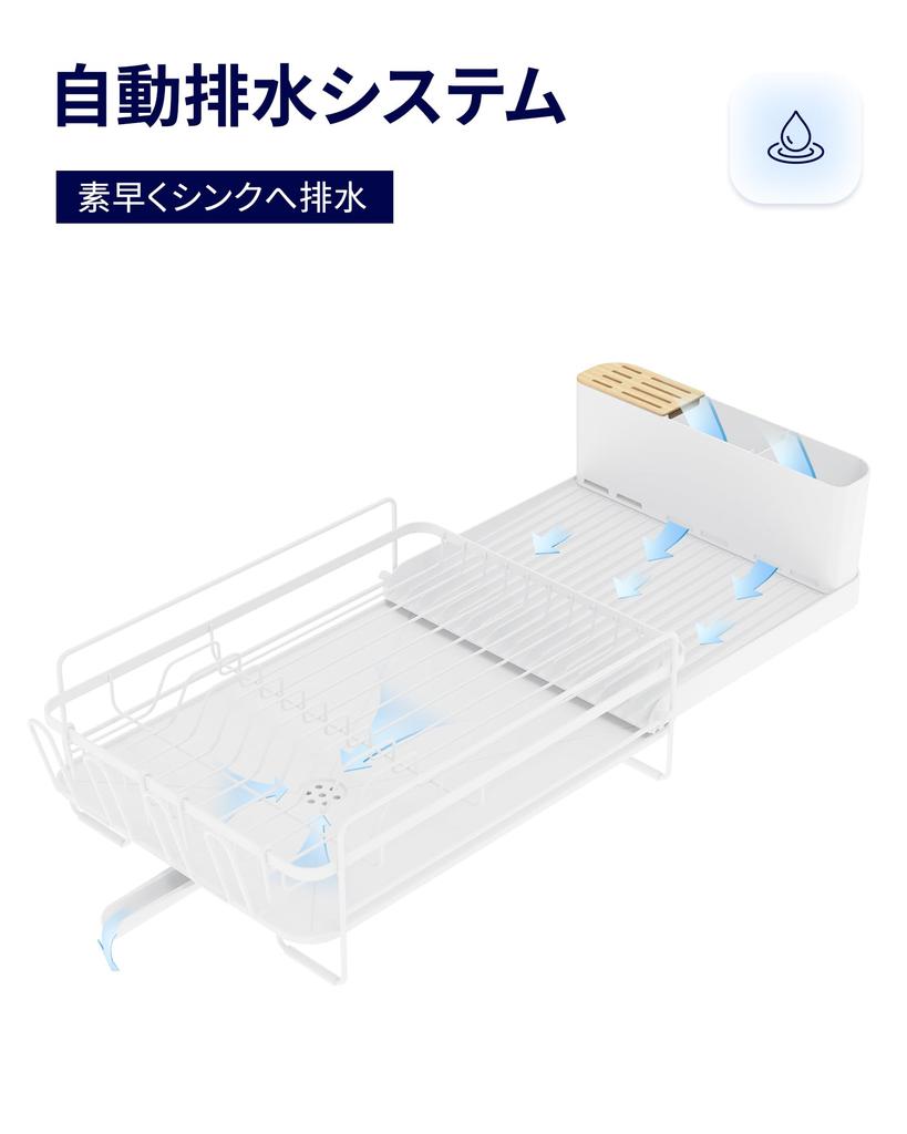 Kitsure Dish Large Capacity Expandable Dish Multifunctional Dish Drying Rack for Kitchen with Cutlery Box and Cup x x White Drainer, Drainer, Counter,