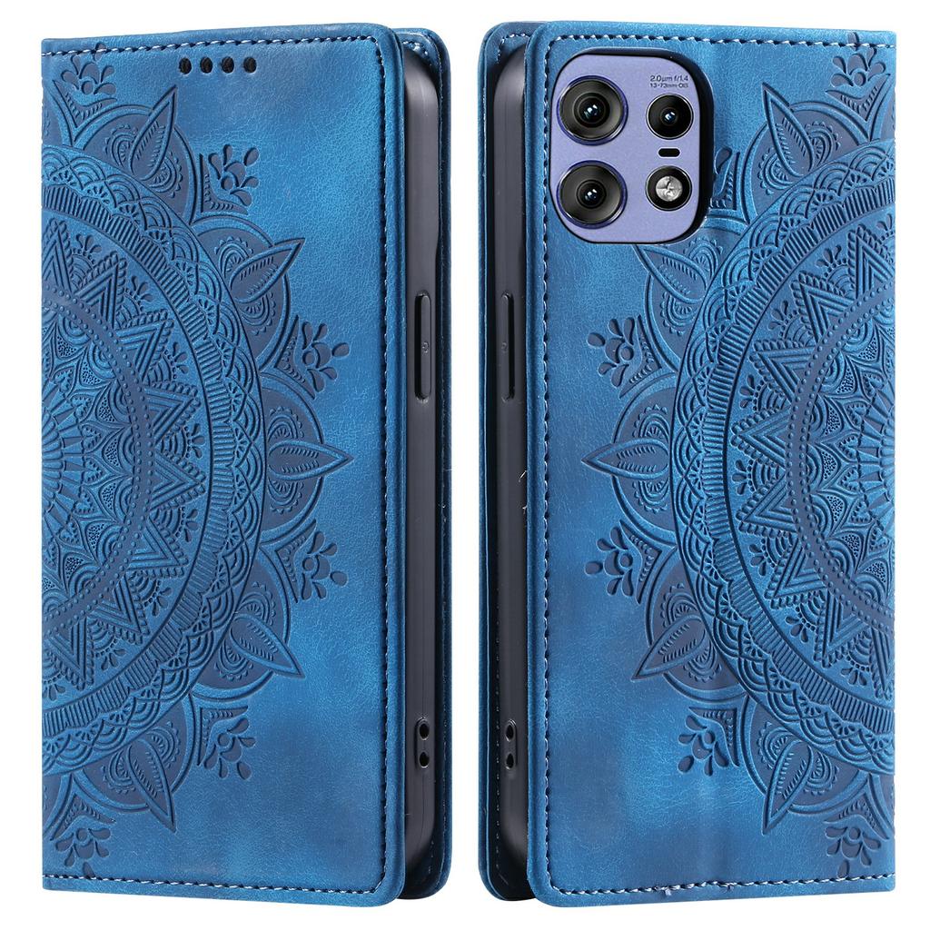 For Motorola Edge 50 Pro 5G Case Imprinted Mandala Leather Magnetic Closure Phone Cover